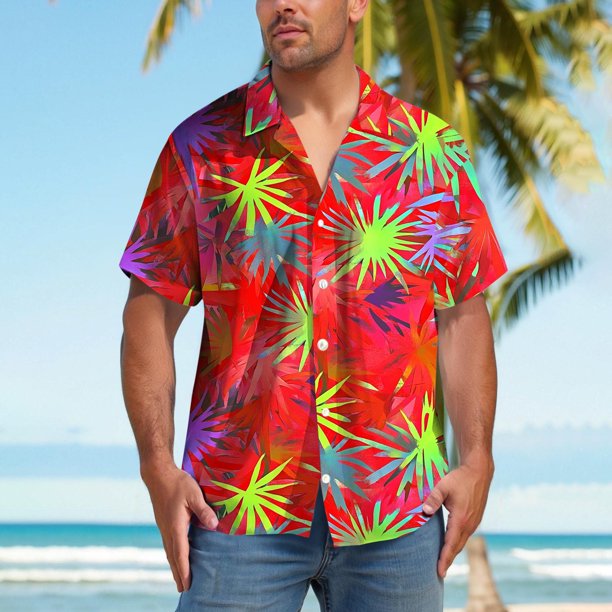 Blusa y camisa de manga corta con cuello vuelto para hombre, blusa informal con botones y estampado hawaiano, blusa de manga corta con cuello vuelto para hombre