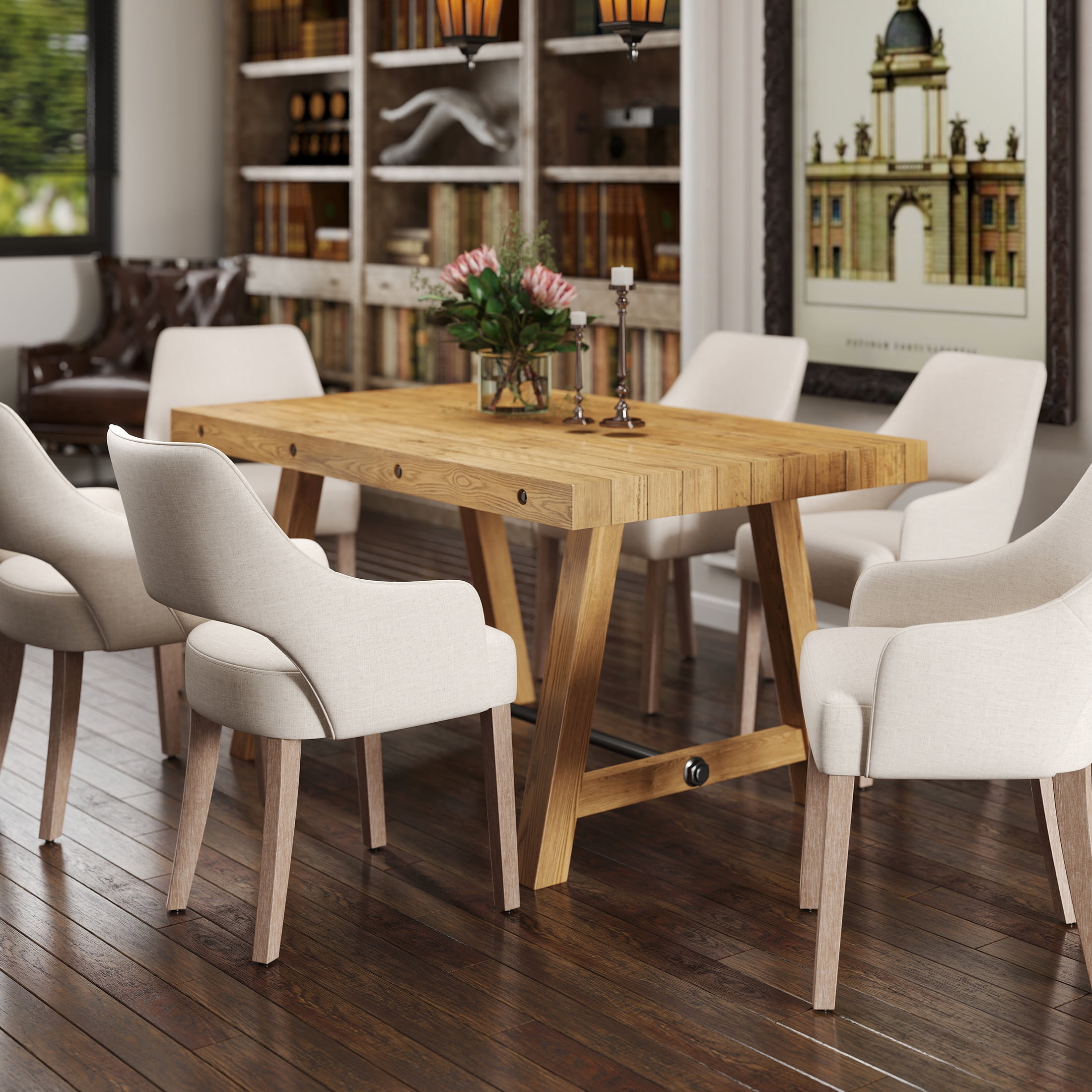 Guyou 59" Dining Table for 4-6 People, Farmhouse Rectangular Kitchen Table, Solid Wood Rustic Dinner Table for Dining Room Kitchen, Walnut
