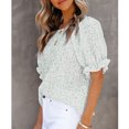 thumbnail image 2 of Estrela Camiseta casual de verano con estampado floral y mangas cortas abullonadas con cuello redondo para uso diario Verde L, 2 of 4