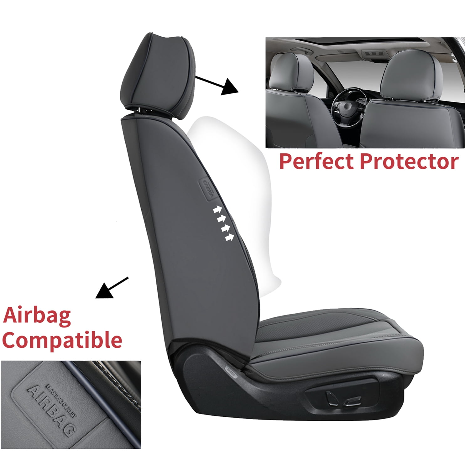 Coverado Gray Front Car Seat Covers, Stylish Waterproof Premium Leather Automotive Seat Protectors, Airbag Compatible Auto Interior Accessories Universal Fit for Most Cars SUV Pick-up Trucks