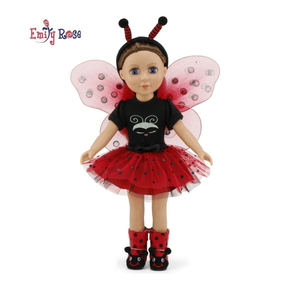 Emily Rose 14 Inch Doll Clothes | Magical Lady Bug 5 PC 14.5" Doll Halloween Costume Outfit with Removable Wings, Antenna Headband and FUN Doll Boots! | Fits Wellie Wishers and Glitter Girls Dolls