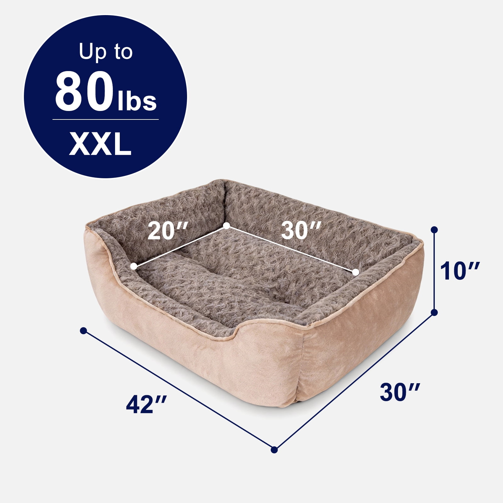 XL Dog Beds for Large Dogs, Rectangle Pet Beds with Anti Slip Bottom, Beige, 42"x30"x10"