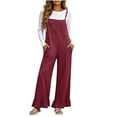 thumbnail image 2 of Gamivast Wide Leg Jumpsuit for Women with Pockets Sleeveless Spaghetti Strap Loose Fit Ruffle Hem Casual Romper Overalls Red M, 2 of 8