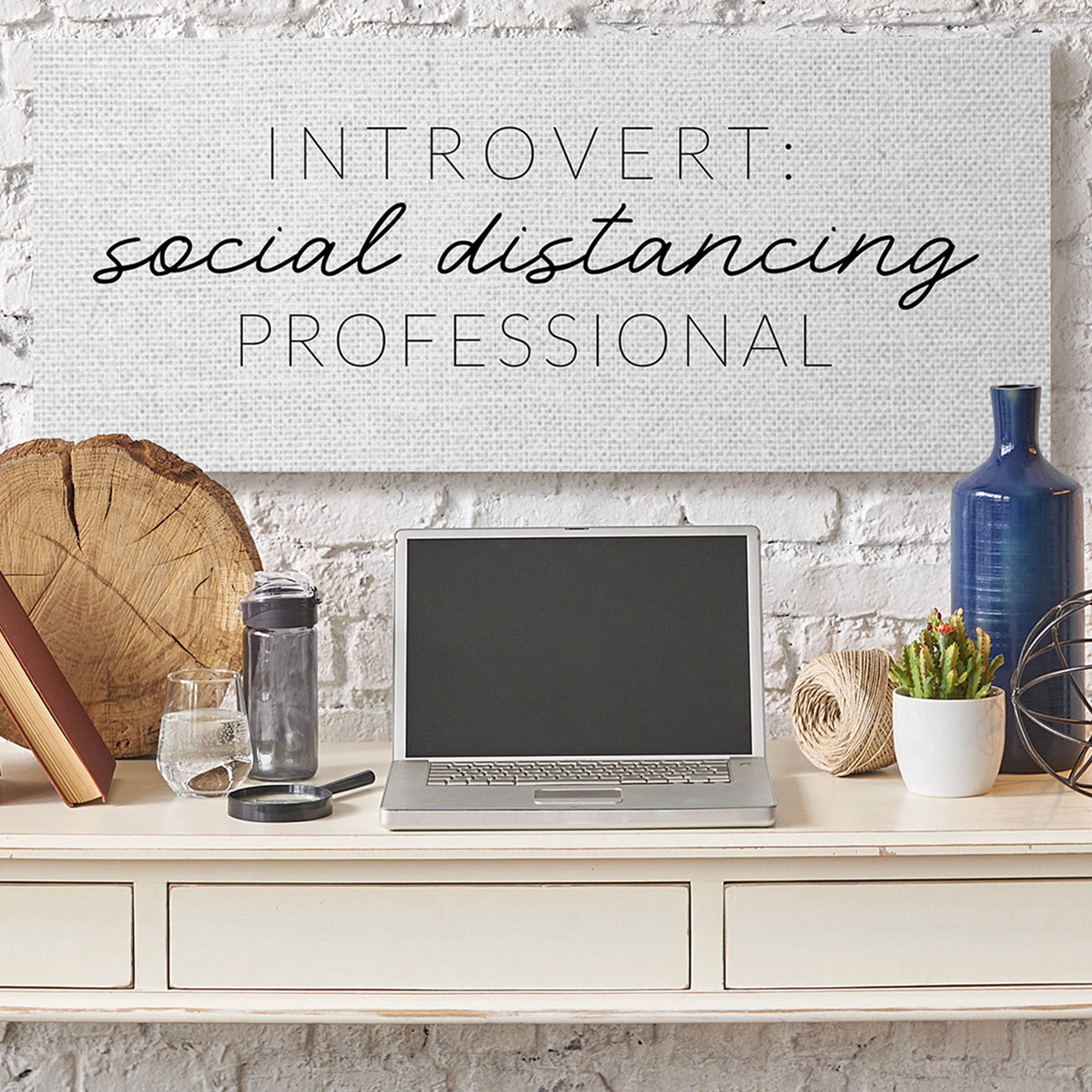 Stupell Industries Introvert Social Distancing Humor Minimal Black White Canvas Wall Art by LUX + Me Designs