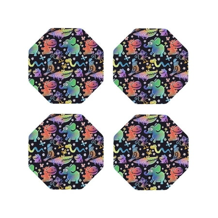 

Fuzoiu Colorful Animals Print Leather Coasters Set Drink Coasters Set of 4 for Tabletop Protection Durable PVC Coasters Home Décor and Housewarming Gift-Octagon