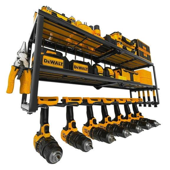 Power tool Organizer Wall Mount, 7 Drill Holder Tool Shelf, Heavy Duty Garage shelves Utility Tool Storage, 3 Layers Power tool Storage