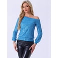 thumbnail image 4 of DARING DIVA Women's Off-Shoulder Long Sleeve Party Tops XL Blue, 4 of 6