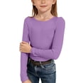 thumbnail image 6 of Ulanda Girls Long Sleeve Shirts Crewneck Ruched Side Slim Fit Tops Ribbed Knit Casual Tee Shirt 4-15 Years (Purple, 5-6 Years), 6 of 6