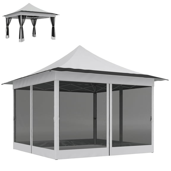 Homiyad 12' x 12' Canopy Tent with Mesh Netting, UPF50  Pop Up Tent with Carry Bag for Garden, Patio, Light Gray
