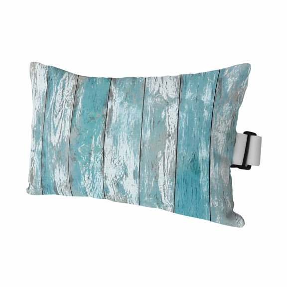 Farm Teal Wood Board Outdoor Pillow for Chaise Lounge Chair,Country Style Waterproof Headrest Lumbar Pillows with Insert&Elastic Strap for Patio Pool Garden Chairs Decor,1 Pack
