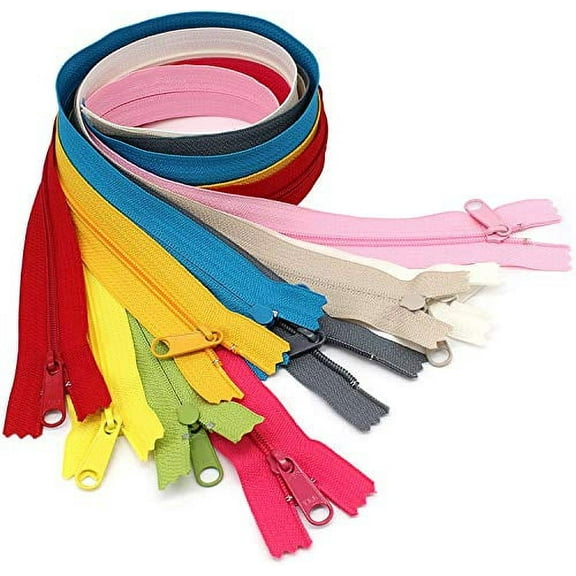 20pcs Assorted Colors - YKK #4.5 Coil Handbag Long Pull Zippers - Made in The United States (10" Inches)
