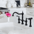 thumbnail image 6 of WOWOW Black Kitchen Faucet with Side Sprayer, 4 Hole Brass Kitchen Faucets for Sink, 6 of 7