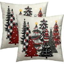 Christmas Trees Throw Pillow Covers 20x20 Set of 2,Red Black Buffalo Plaid Xmas Tree Decorative Pillow Cases Cushion Cover for Farmhouse Bed Couch Living Room Outdoor Car
