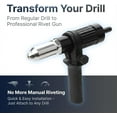 thumbnail image 2 of Electric Rivet Gun Drill Adapter Kit with Auxiliary Handle - Cordless Power Riveting Tool Attachment with 4 Nozzles for Drills, 2 of 7