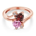 thumbnail image 3 of Gem Stone King 18K Rose Gold Plated Silver Red Garnet Pink Moissanite and White Moissanite Ring for Women (1.83 Cttw, Heart Shape 6MM, Gemstone January Birthstone, Size 5), 3 of 6