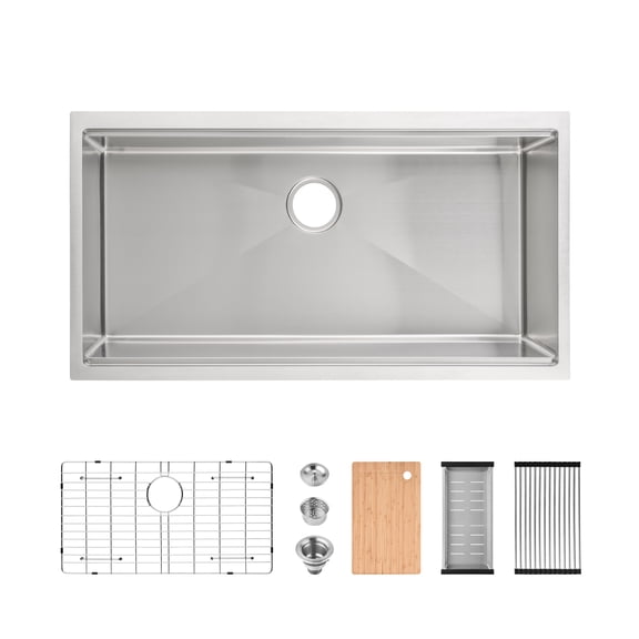Kitchen Sink, 36"x19" Multifunctional undermount Flying Rain Waterfall S304 Stainless Steel Handmade Modern Single Bowl, Dark Gray