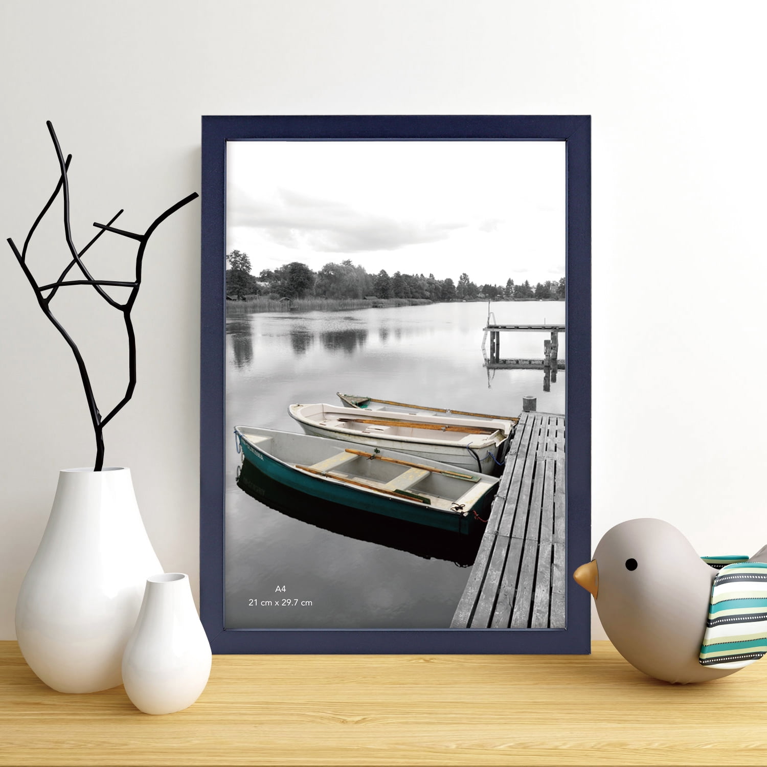 Scholartree 5-in-1 Wood Picture Frames Set, Front Loading Basic Tabletop A4 Picture Frame, Blue