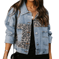 thumbnail image 2 of Women's Distressed Leopard Denim Jacket Long Sleeve Washed Button Down Ripped Jean Coat, 2 of 5