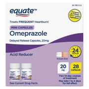 Equate Omeprazole Delayed Release Mini Capsules 20 mg, Frequent Heartburn Medicine, 28 Count
