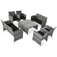 thumbnail image 2 of Costway 8PCS Patio Rattan Furniture Set Conversation Glass Table Top Sofa Cushioned, Black, 2 of 6