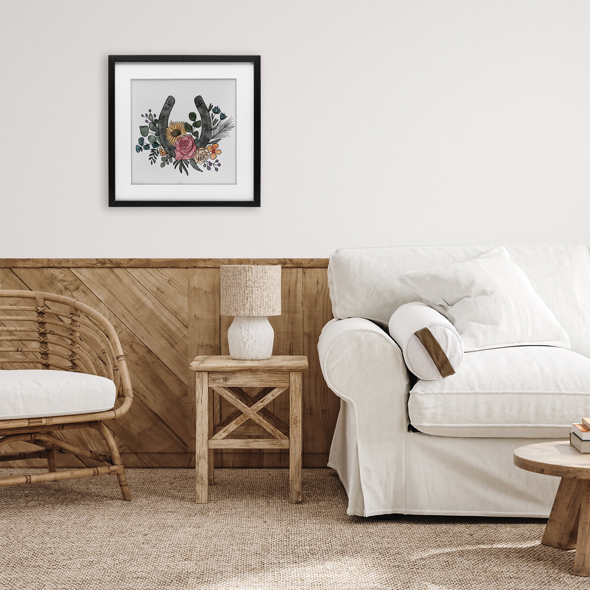 Stupell Industries Boho Floral Horseshoe Black Framed Print Under Glass, design by Alisha Kiara Design