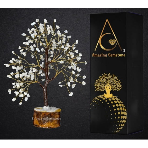 White Moonstone Crystal Tree - Healing Crystal Bonsai Tree Room Decor Office Desk Decor