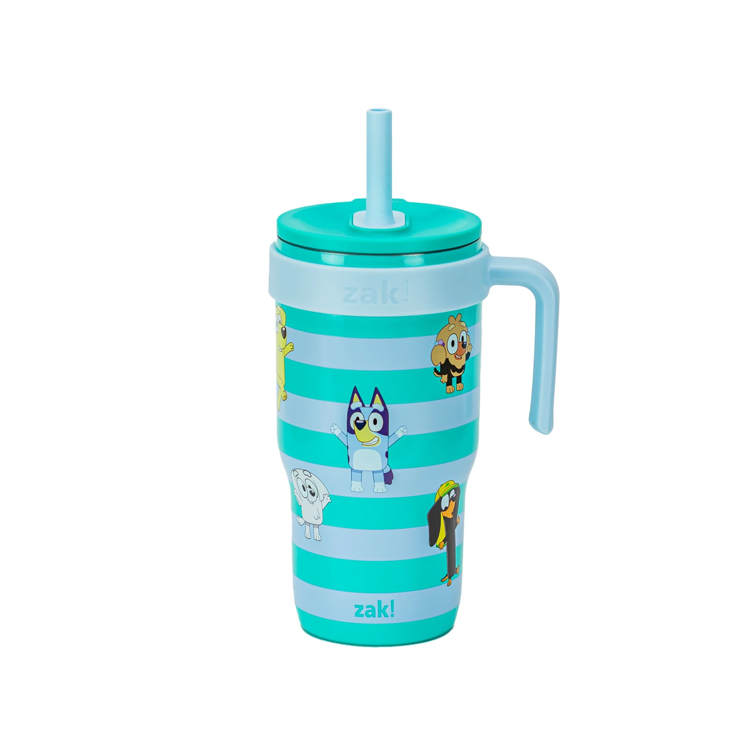 (2 pack) Zak Designs 18oz Bluey Kids Straw Handle Tumbler, Stainless Steel Vacuum Insulated Cruiser Tumbler with Silicone Straw Utilizing Leak-Proof Valve, Stripes