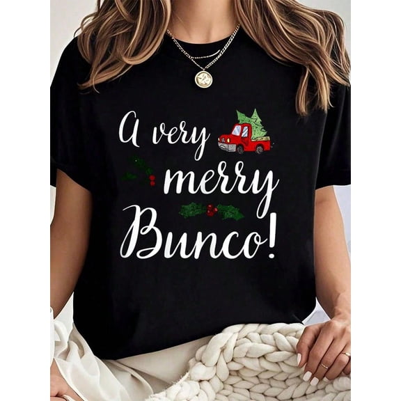 100% Cotton Bunco Gift Very Merry Bunco T-Shirt Shirt For Women