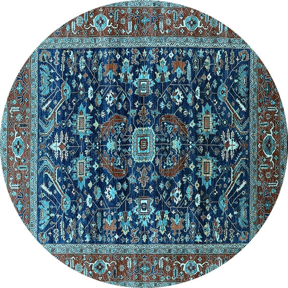 Ahgly Company Indoor Round Oriental Light Blue Industrial Area Rugs, 6' Round