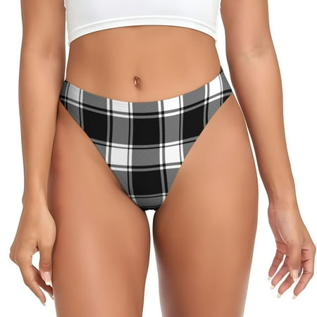 Thongs for Women - Buffalo check plaid white black No Show Seamless Womens Thongs Underwear  Breathable G String Thongs for Women  Ladies Stretch Low Rise Thong Bikini Panties Briefs