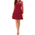 thumbnail image 3 of INSPIRE CHIC Women's Retro Flat Collar Mesh Sheer Sleeve Flared Party Dress, 3 of 5