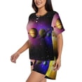 thumbnail image 2 of Daiia Planets And Stars Pattern Womens Pajama Sets Short Sleeve Pajamas for Women Sets Soft Lounge Sets Casual Round Neck Sleepwear PJS-4X-Large, 2 of 7