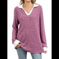 thumbnail image 1 of Suéteres de Cuello en V para Mujer, Jersey con Bloques de Color, Mangas Largas, Corte Holgado, Estilo Informal, Tipo Túnica, Camisetas. Rojo Púrpura XXL, 1 of 10