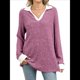 thumbnail image 1 of Suéteres de Cuello en V para Mujer, Jersey con Bloques de Color, Mangas Largas, Corte Holgado, Estilo Informal, Tipo Túnica, Camisetas. Rojo Púrpura M, 1 of 10