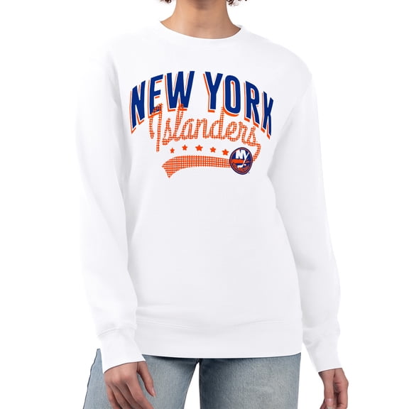 Women's G-III 4Her by Carl Banks  White New York Islanders Filigree Team Graphic Fleece Pullover Sweatshirt
