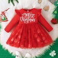thumbnail image 2 of Mercatoo Toddler Baby Girls Christmas Dress Red 𝐑uffle Long Sleeve Letter Print Tulle Mesh Dress Fall Winter P𝐚rty Xmas Outfit, 2 of 7