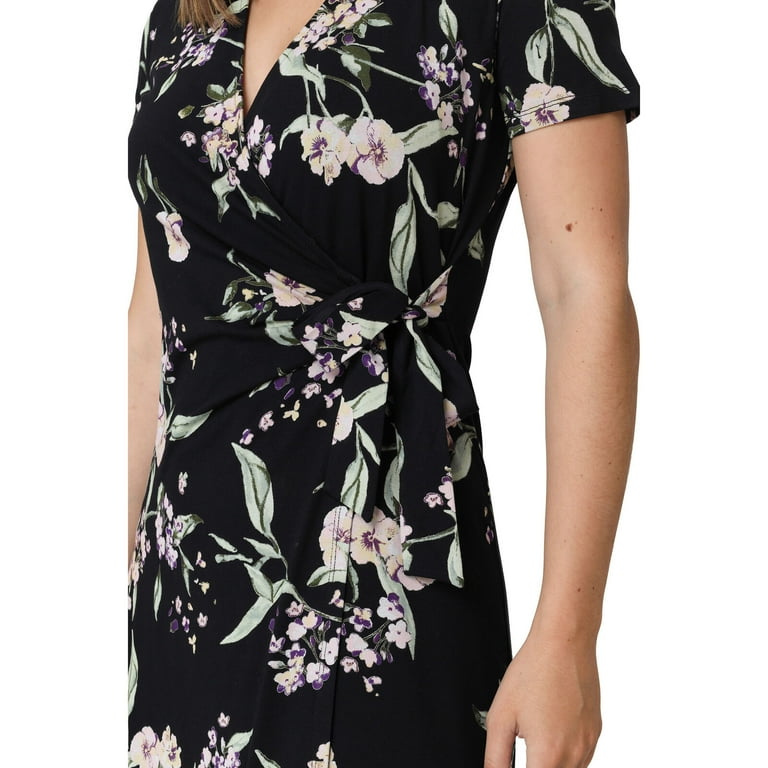 Nicole Miller V-Neck Faux Wrap Women's Large Dress, Black Floral 95% Rayon  & 5% Spandex - Walmart.com