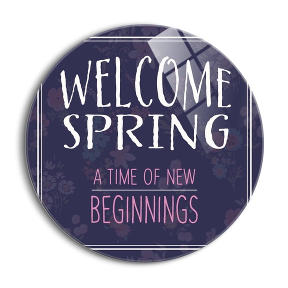 Spring New Beginnings Purple Floral 24 inch Glass Wall Hanging Sign