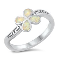 CHOOSE YOUR COLOR Greek Key Cutout Flower Ring .925 Sterling Silver Band White CZ Female Size 9