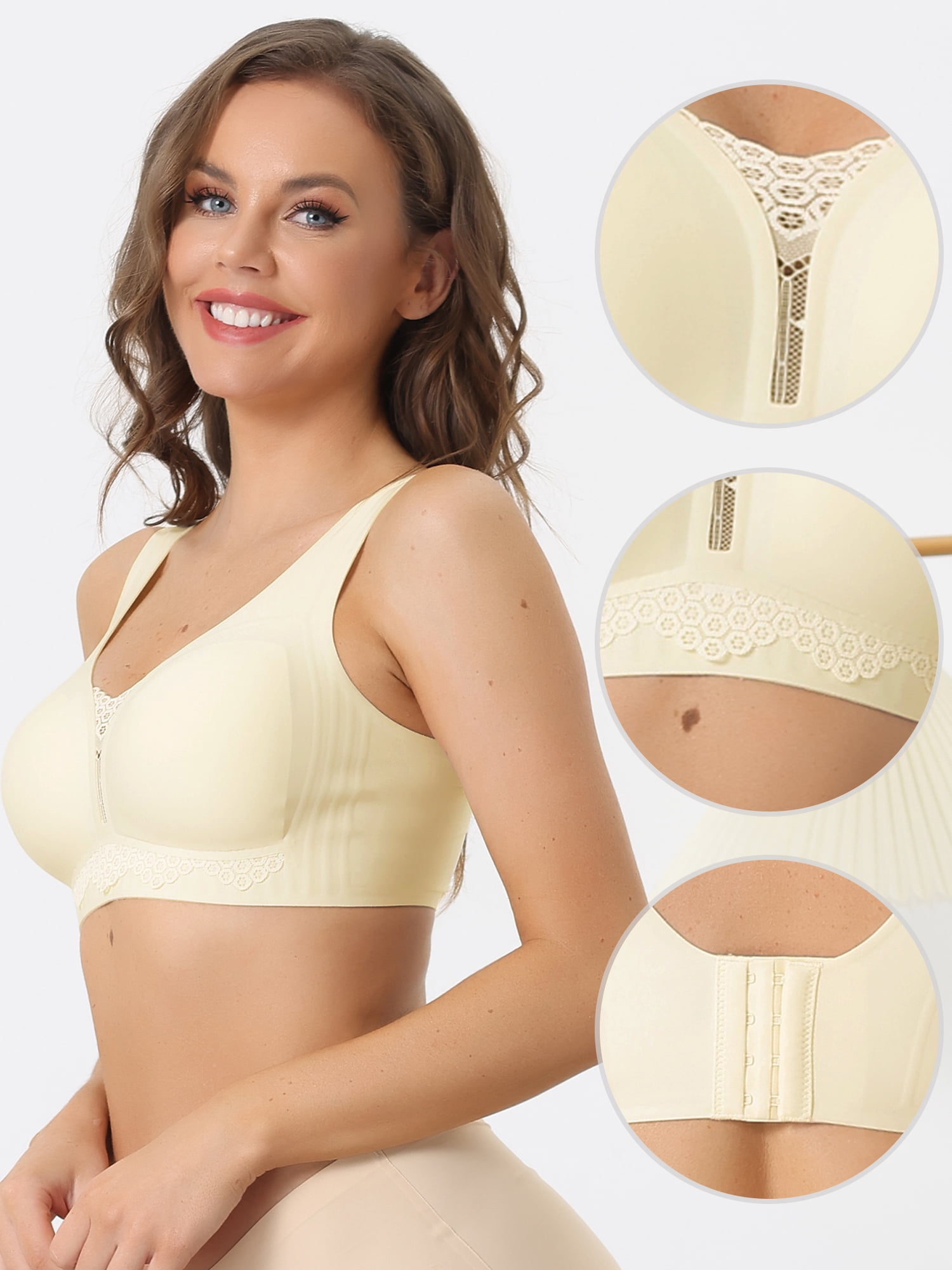 Unique Bargains Women's Wirefree Sports Bra Breathable Workout Yoga Comfort Bralettes S Champagne