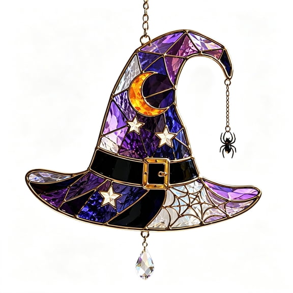 JHyouerji Acrylic Halloween Stained Glass Suncatcher 8x7 Inch Easy Hanging for Window Porch Indoor Outdoor Holiday Yard Display