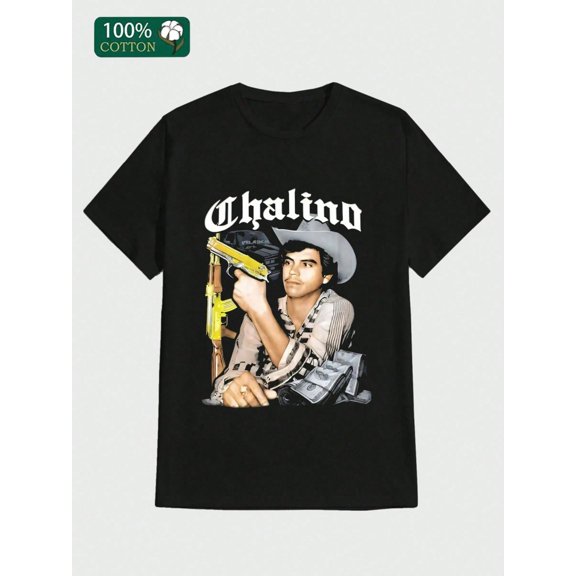 Chalino Style Singer Sanchez Mans T Shirts Short  Casual Print, Comfortable and Versatile, Letter Pattern Pure Cotton 220g Printed T-shirt 100%  Cotton