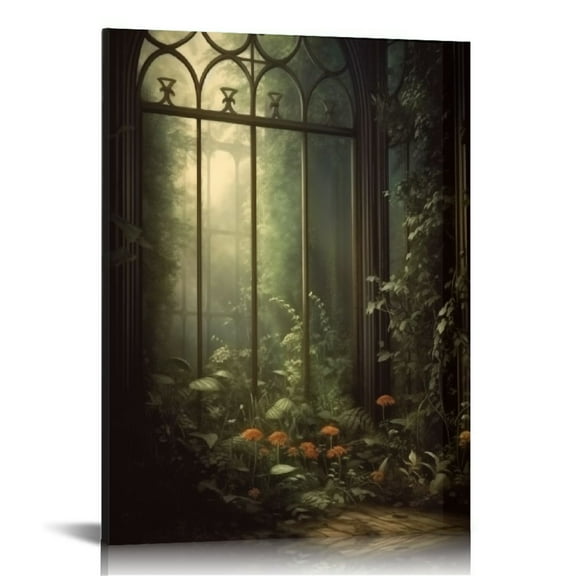 COMIO Dark Academia Poster Aesthetic Vintage Wall Art Gothic Pictures Vintage Gothic Canvas Wall Art Medieval Castle Overgrown Botanical Cottagecore Poster Green Natural Botanical Poster 16x20in