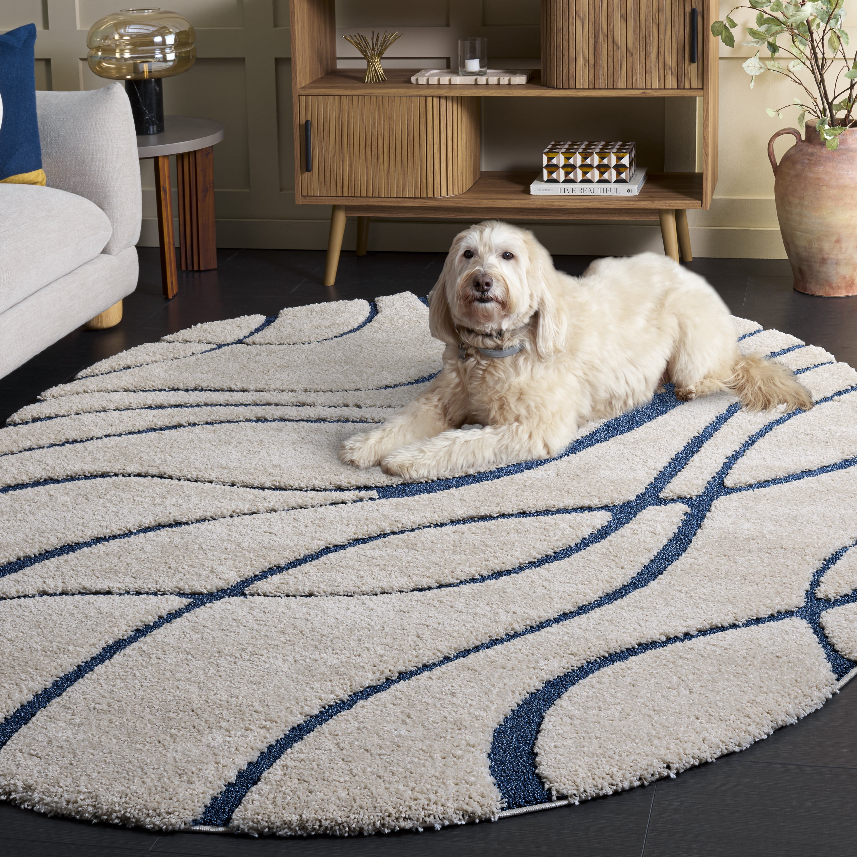 Safavieh Florida Tamzen Abstract Shag Area Rug, Cream/Blue, 6' x 8' Oval