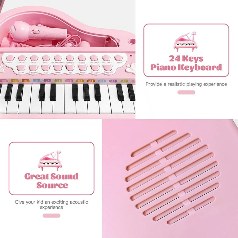 My Piano Musical Set Kids Toy Pink Ages 3+ Microphone 24 Songs