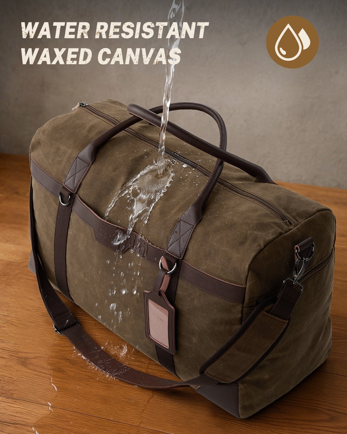 Gonex Waxed Canvas Duffle Bag, 55L Water-Resistant Travel Duffel, Vintage Overnight Weekender Bag with Shoes Compartment for Men & Women