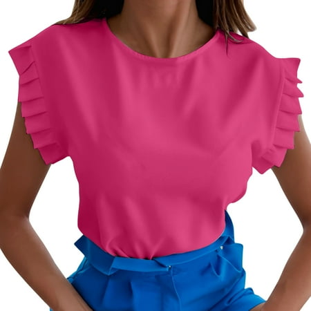 

Dtydtpe Women Sleeveless Summer Tops Folds O Neck Slim Fit Work Athletic Shirts Casual Blouse Stretch V Neck T Shirt Women Half Sleeve Women Womens Sleep Shirt Full Sleeve Shirts for Women Sweate