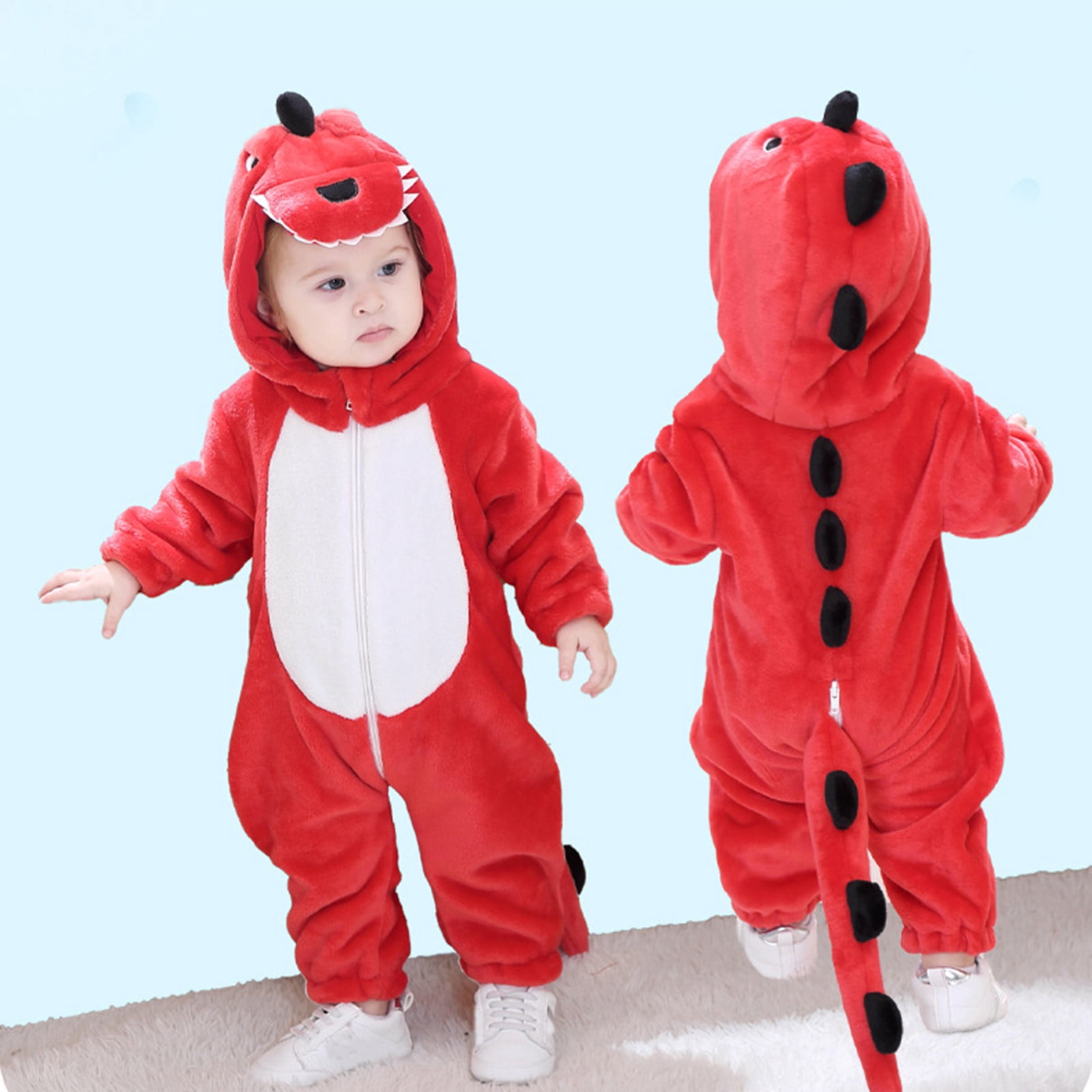 Combinaison Dinosaure Pour Bébé – Grenouillère Chaud & Doux Avec Capuche 3D – Unisexe Vert – 80 à 110 Cm – Idéal Halloween, Noël & Quotidien