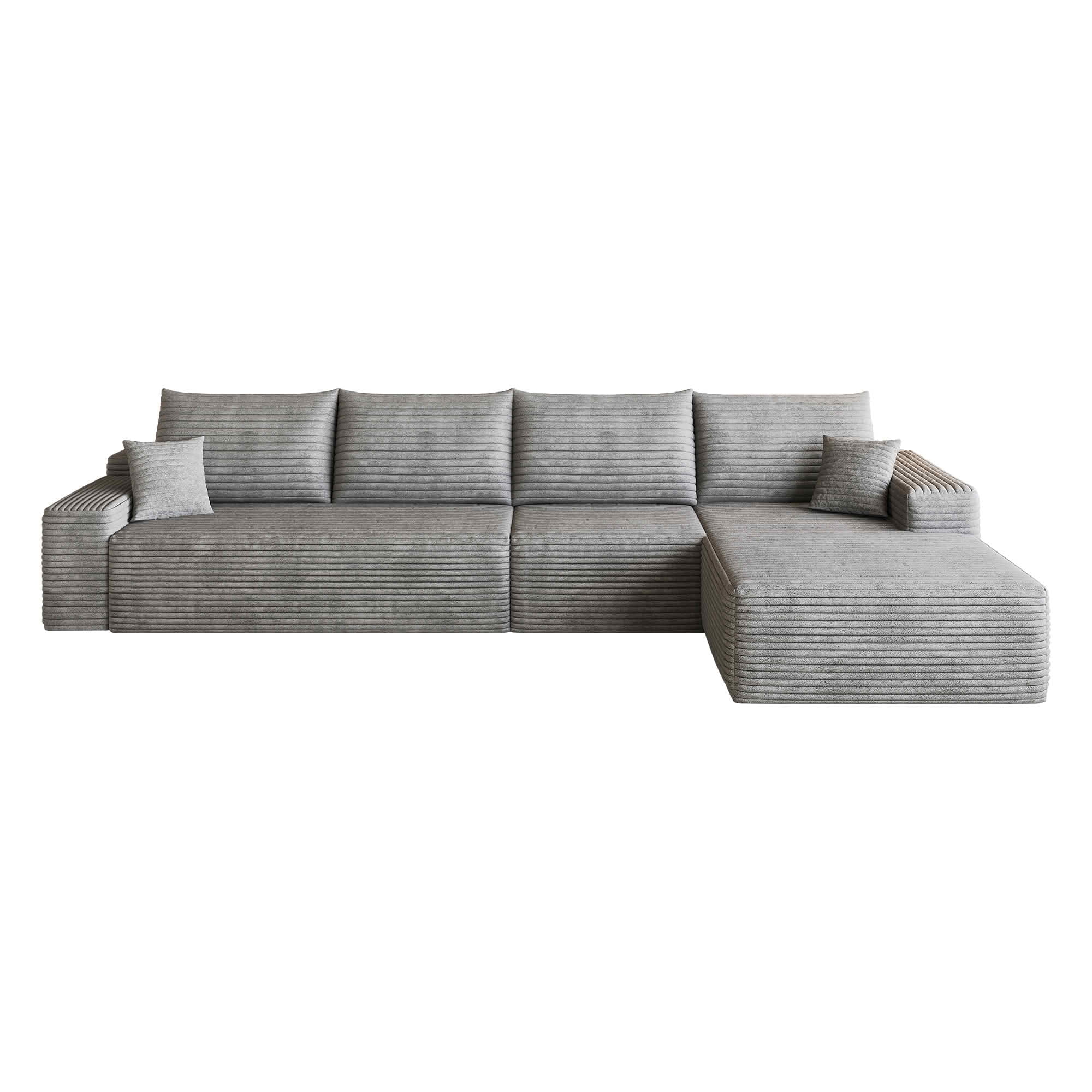 MAYEERTY 135-Inch Gray Plush Corduroy 4-Seat L-Shaped Cloud Modular Sectional Sofa, Deep Seat Couch with Chaise No Assembly Required