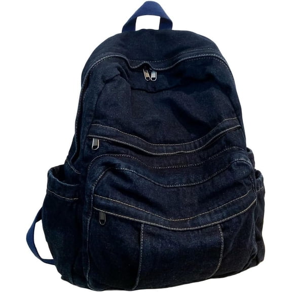 Vintage Denim Laptop Backpack Casual Canvas Daypack Handbag Purse Lightweight Rucksack Shoulder Bag-dark-